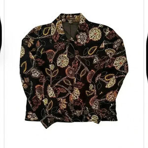 Vintage black/orange floral corduroy boho button down lightweight jacket size 10